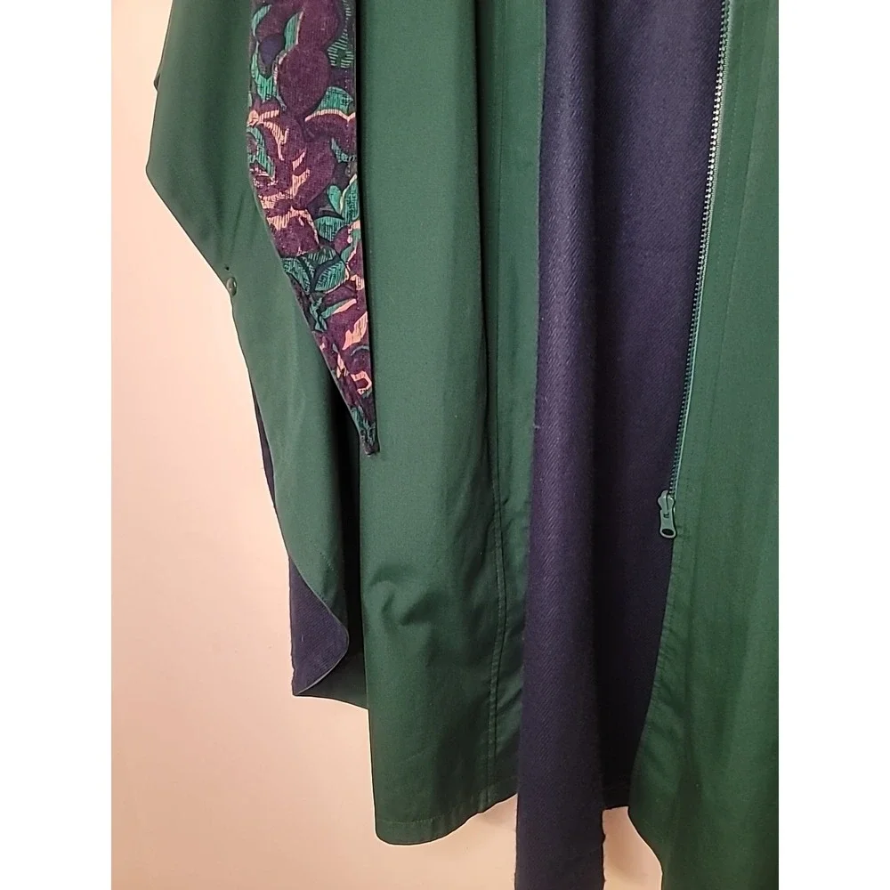 J Gallery Women's Cape Poncho Coat Medium Zip Fleece Lined Purple Rose Green VTG